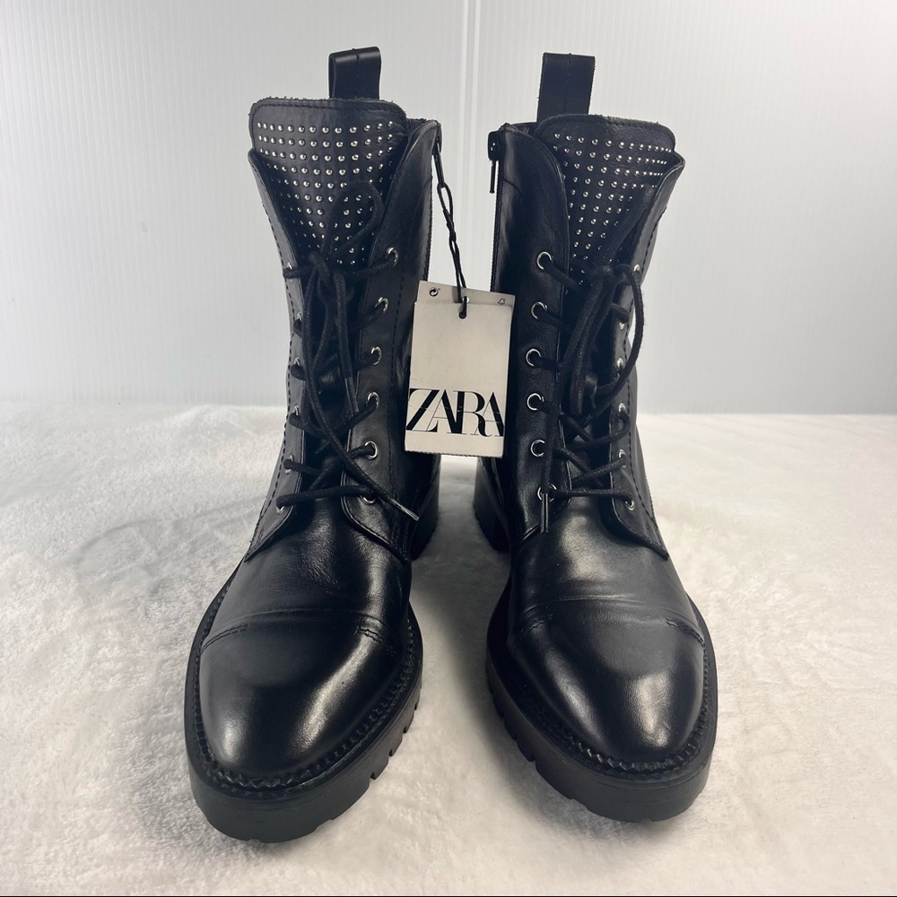 Zara Leather Ankle Combat Boots NWT